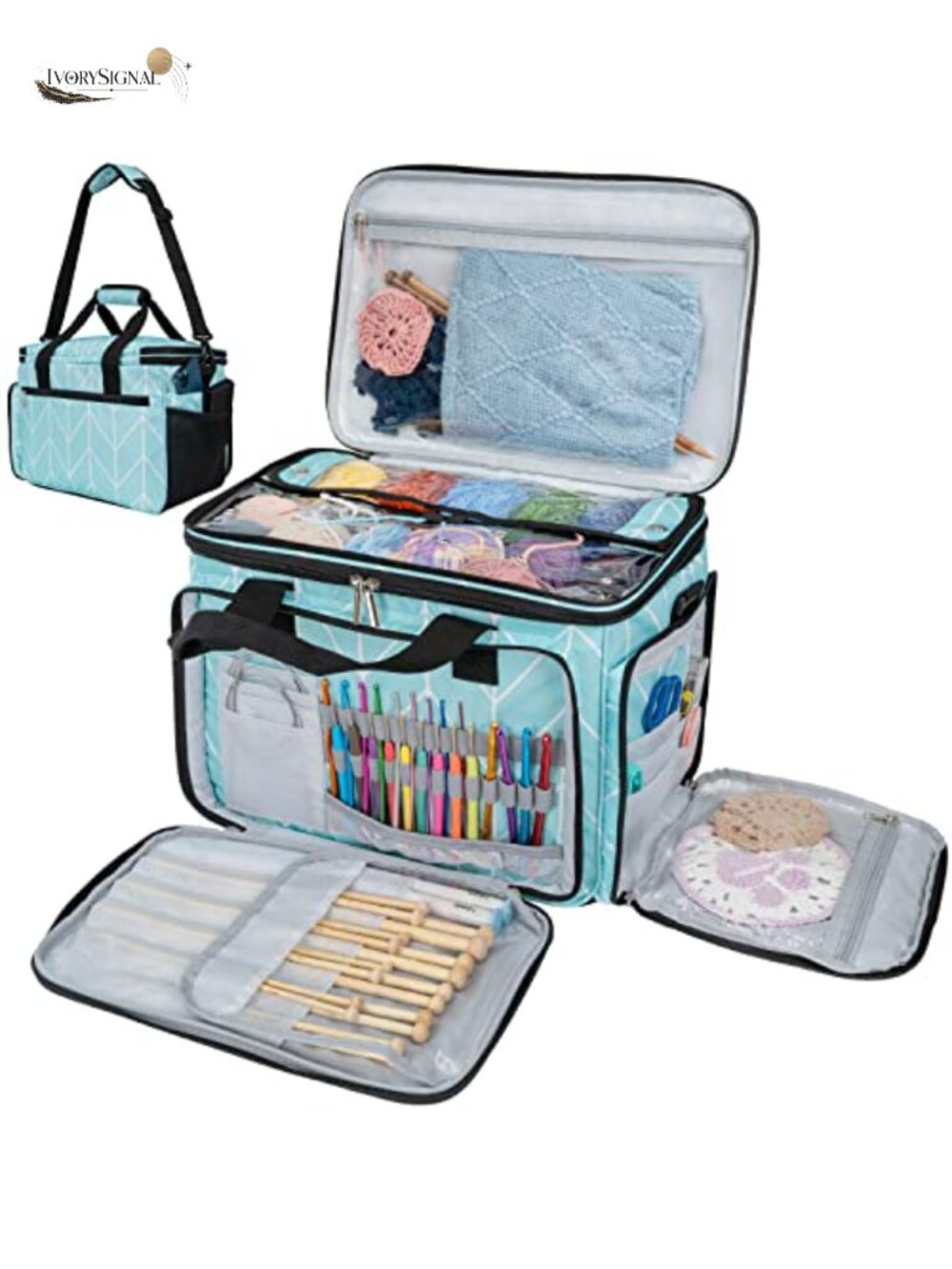 Large Knitting Yarn Storage Bag Crochet Organizer Tote with Tangle-Free Holes
